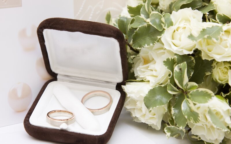 Wedding Rings in Box — White, Serene, Photograph