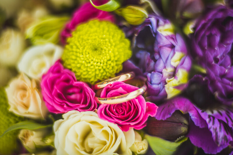 Wedding Rings in Flowers — Pink, Romantic, Photograph, Roses