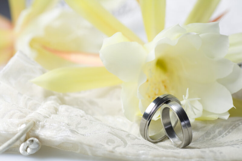 Wedding Rings on Flower — White, Serene