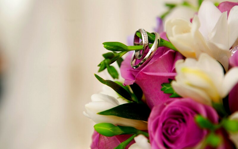 Wedding Rings on Flowers — Pink