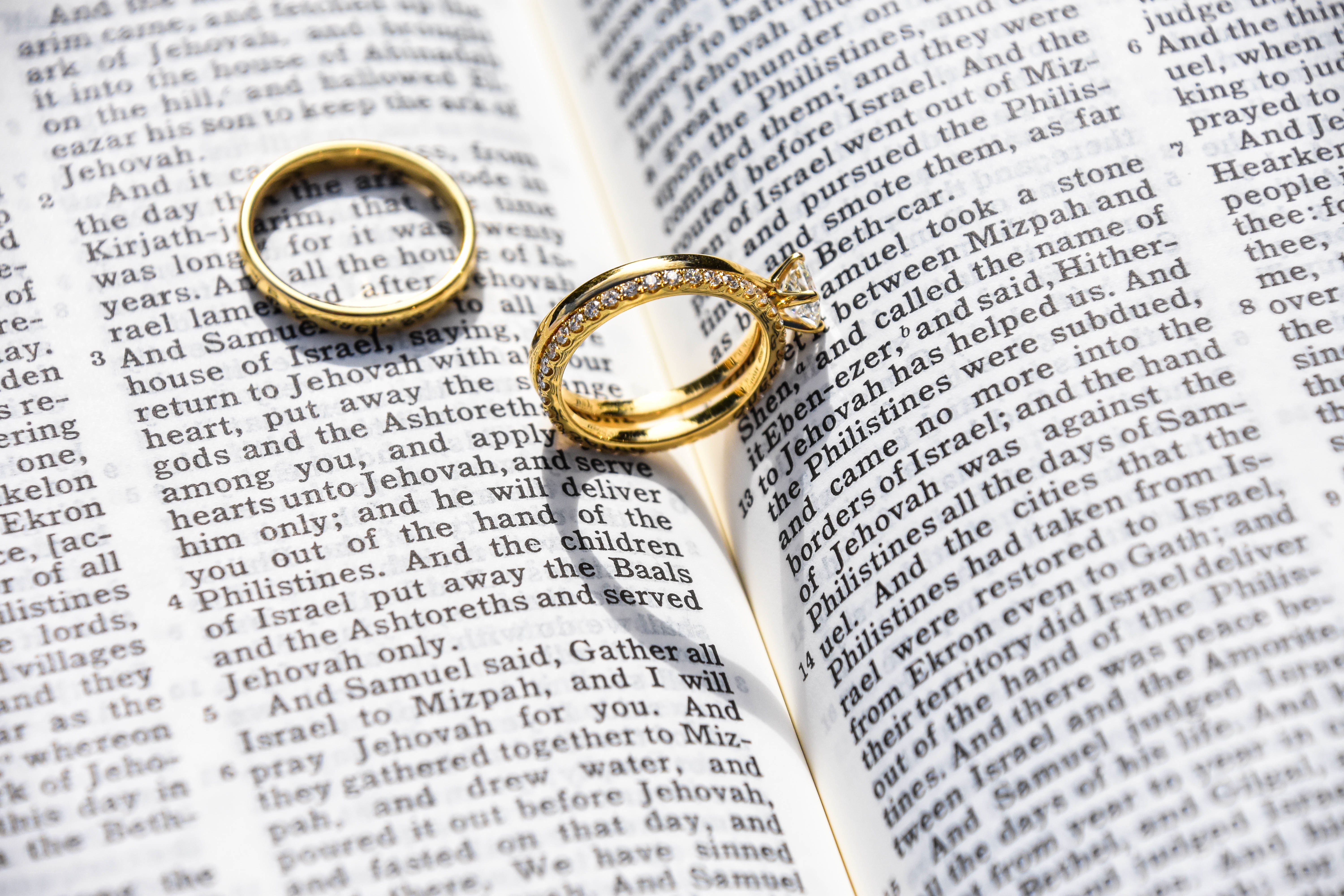 wedding rings on open book