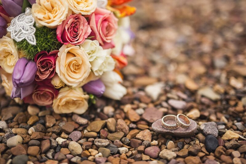 Wedding Rings on Pebbles