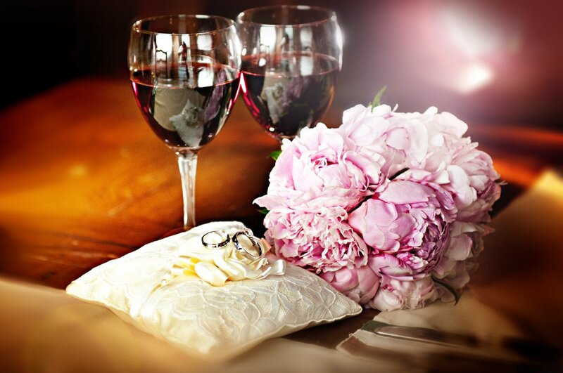 Wedding Rings on Pillow — Pink, Romantic