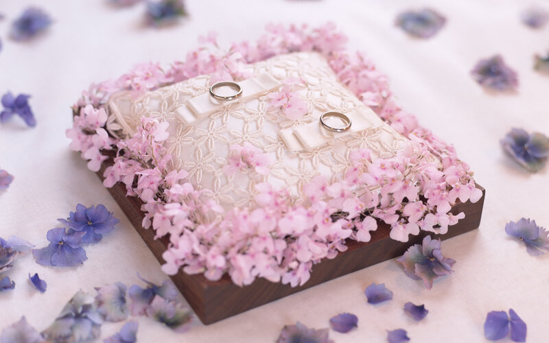 Wedding Rings on Pillow — Pink, Serene