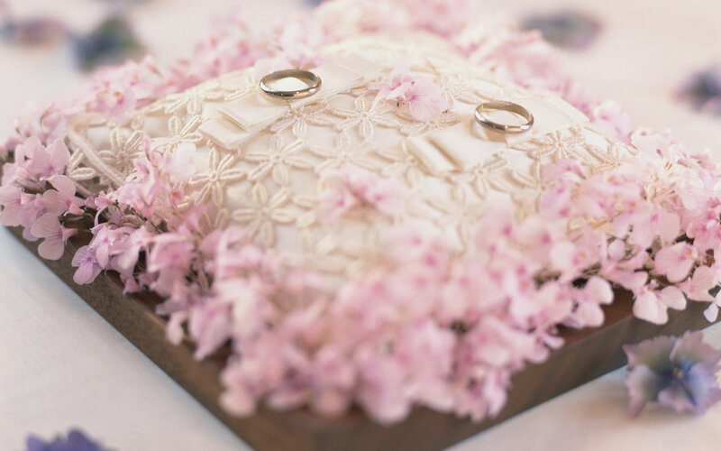 Wedding Rings on Pillow — Pink
