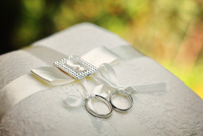 Wedding Rings on Pillow — White, Serene, Afternoon
