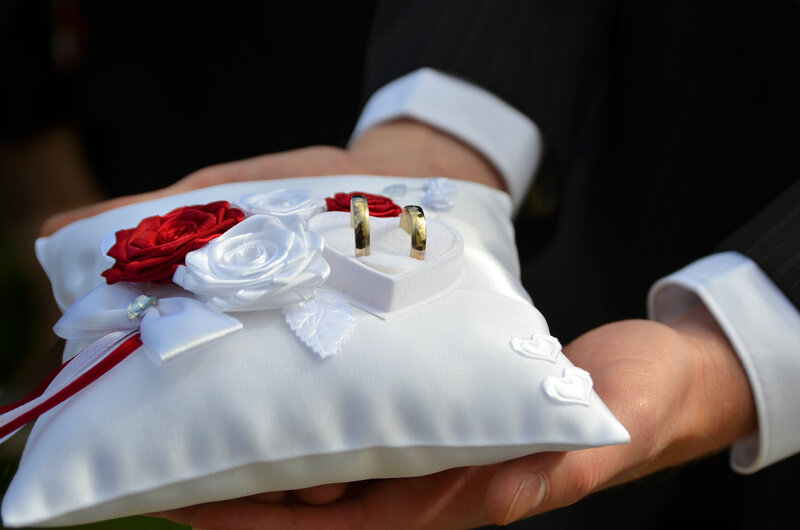 Wedding Rings on Pillow — White