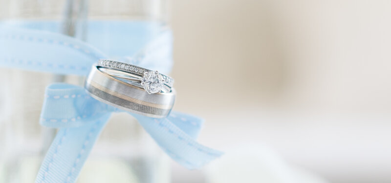 Wedding Rings on Ribbon — Blue