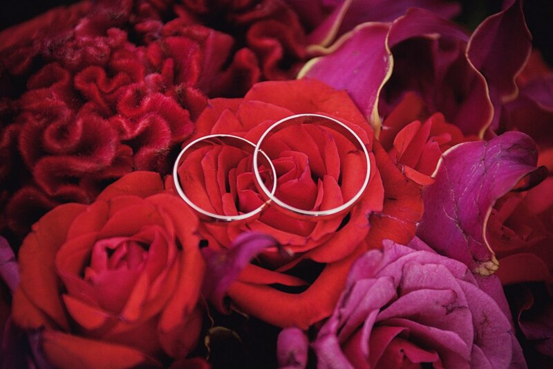 Wedding Rings on Roses — Red, Romantic