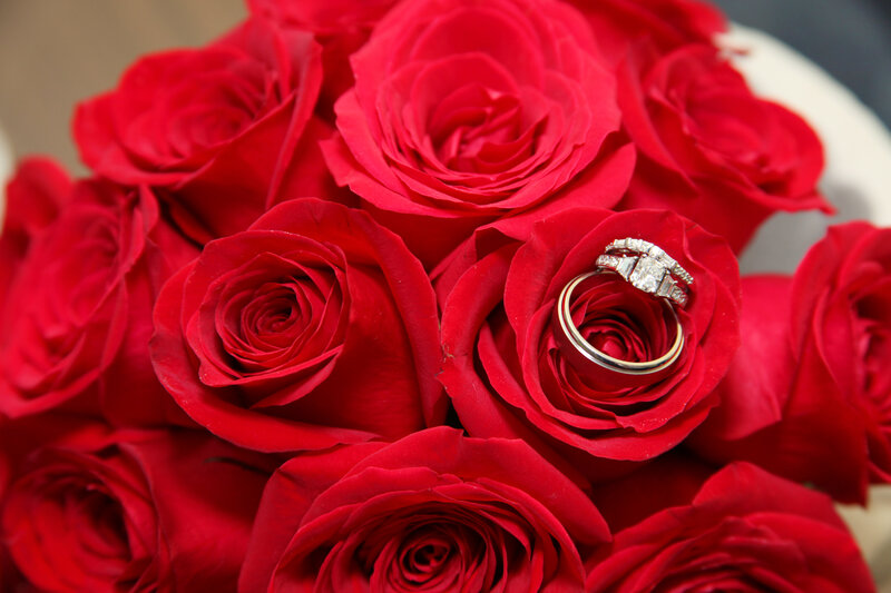 Wedding Rings on Roses — Red