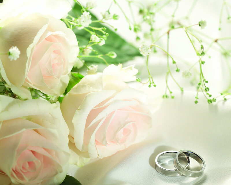 Wedding Rings with Roses — White