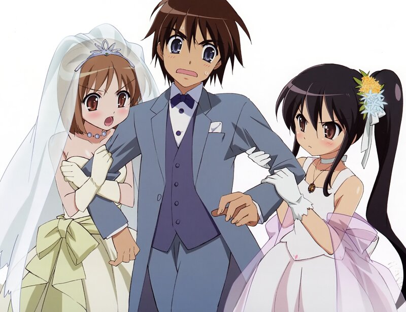 Wedding scene with three characters