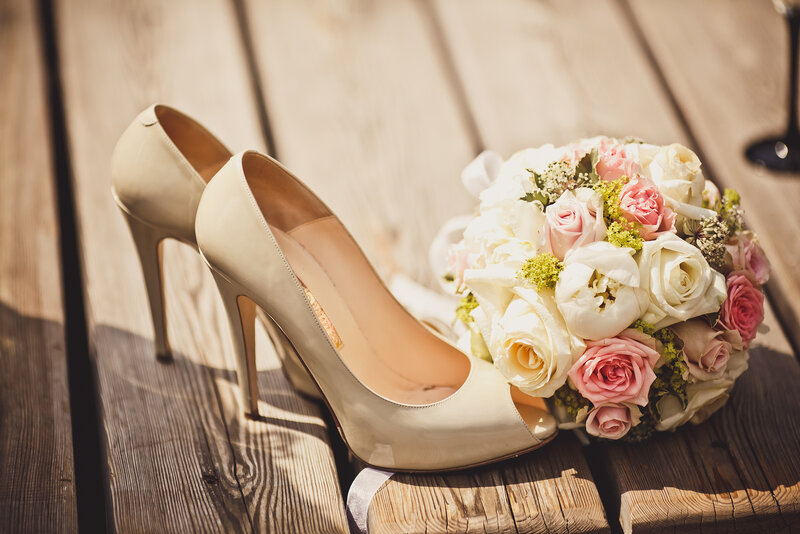 Wedding Shoes and Bouquet — Beige