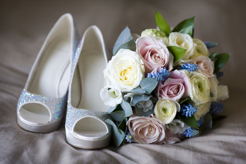 Wedding Shoes and Bouquet — White, Elegant