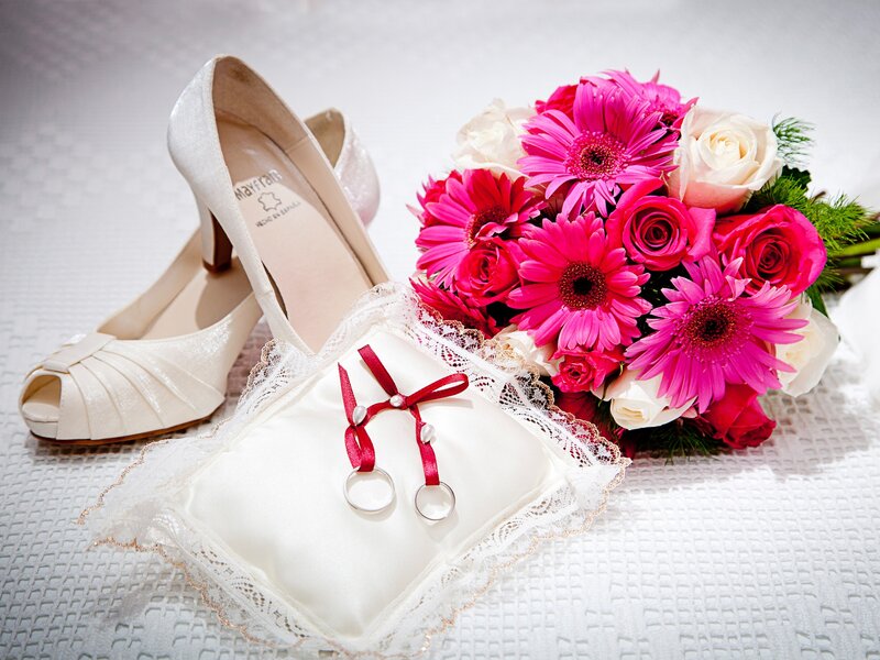 Wedding Shoes and Bouquet — White