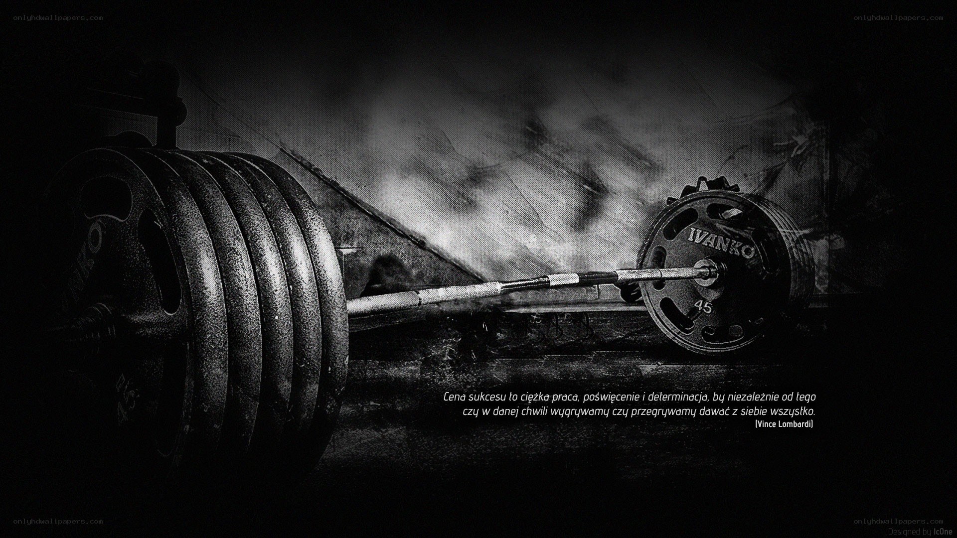 Weightlifting barbell with quote