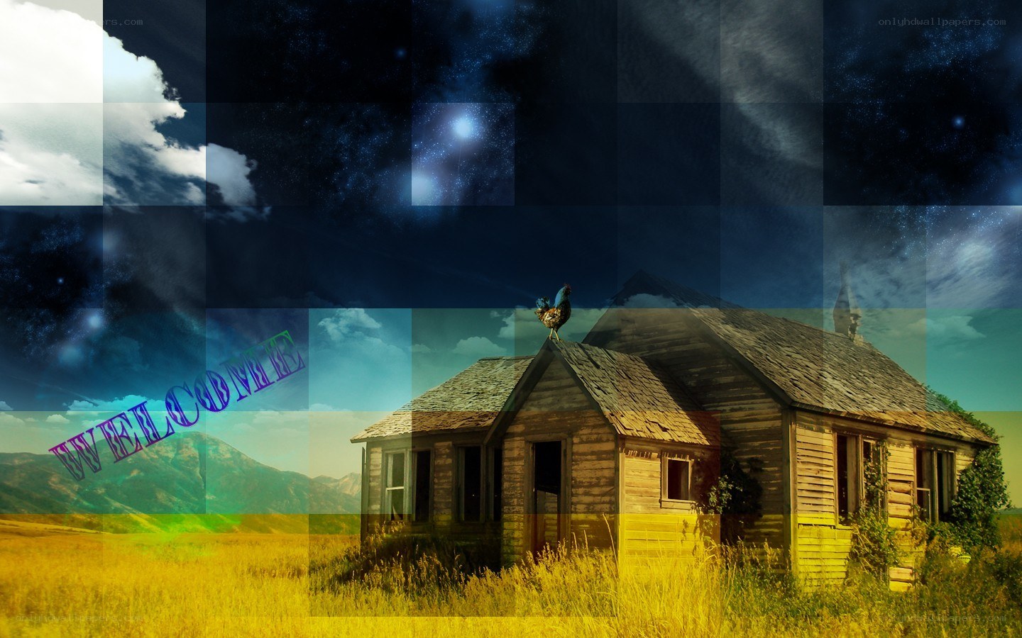 Welcome collage with old house