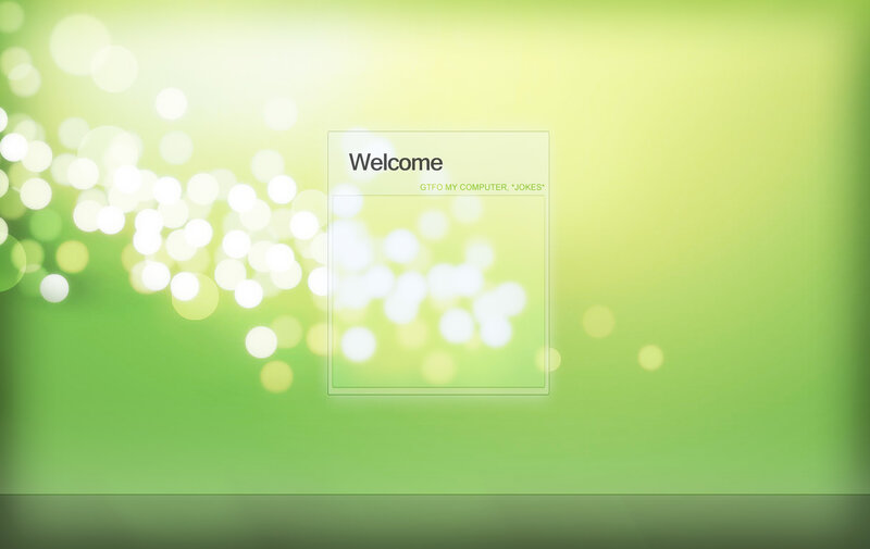Welcome screen with green background