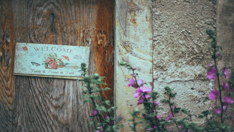 Welcome Sign on Door