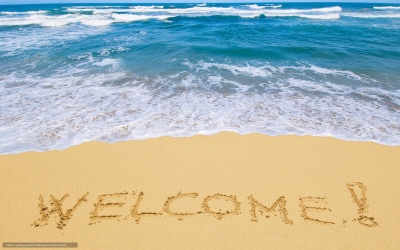 Welcome Written in Sand — Blue, Serene, Afternoon