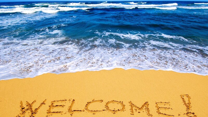 Welcome Written in Sand — Blue, Serene