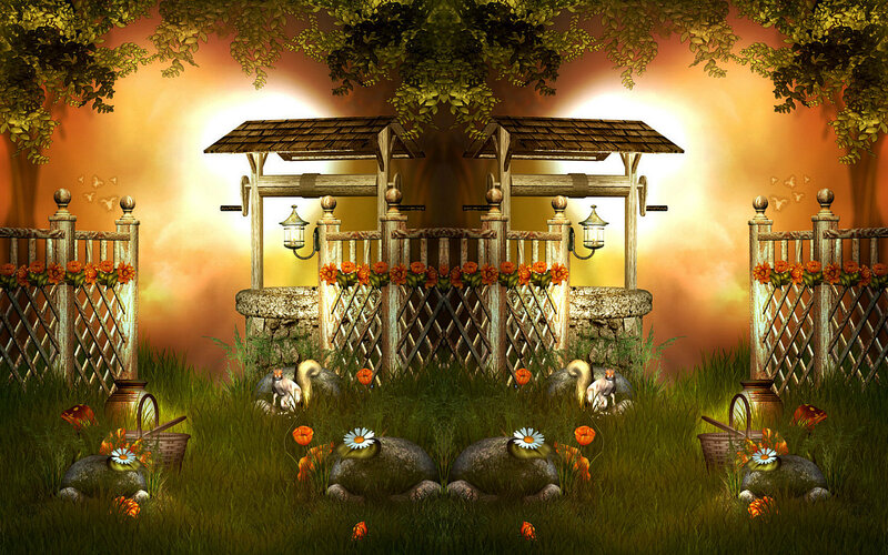 Well in Garden at Sunset