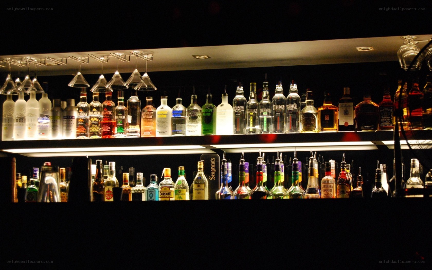 well-stocked bar shelves