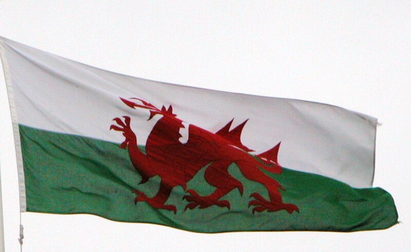 Welsh flag waving in wind