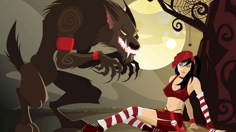 werewolf and woman in moonlight