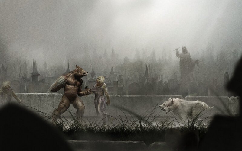 Werewolf Attacking Figures — Gray
