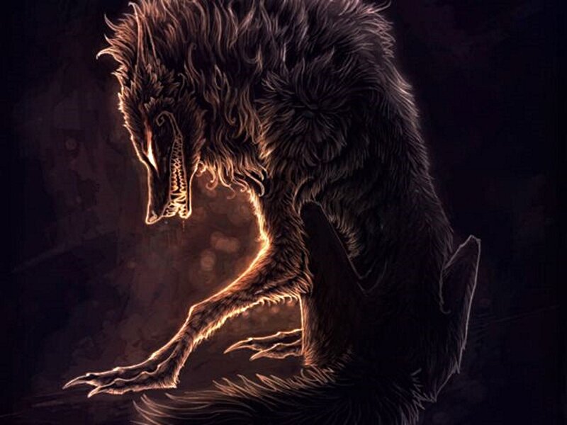 Werewolf Creature — Black, Dramatic, Night, Digital Art
