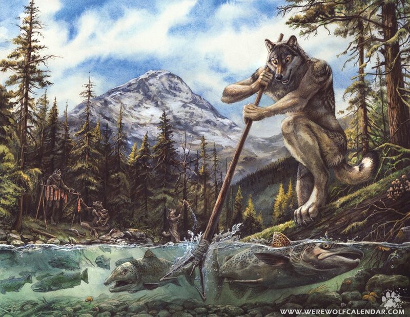 werewolf fishing in forest