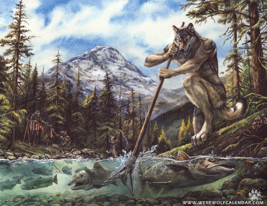 werewolf fishing in forest