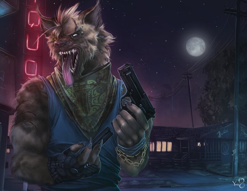 Werewolf Holding Guns