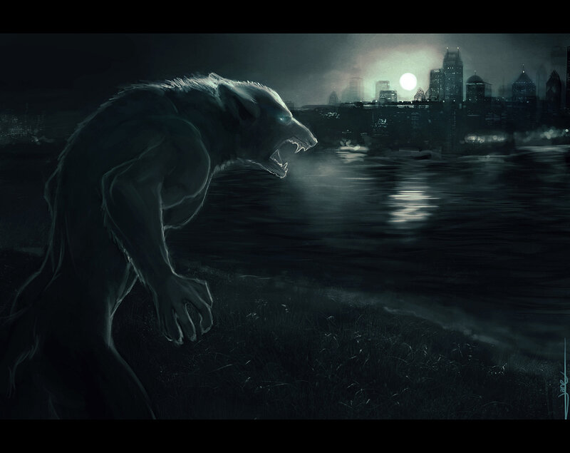 Werewolf howling at moon