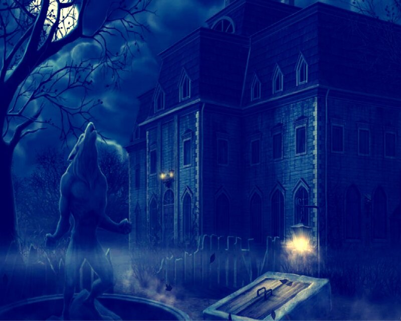 Werewolf Howling at Moon — Blue, Dark