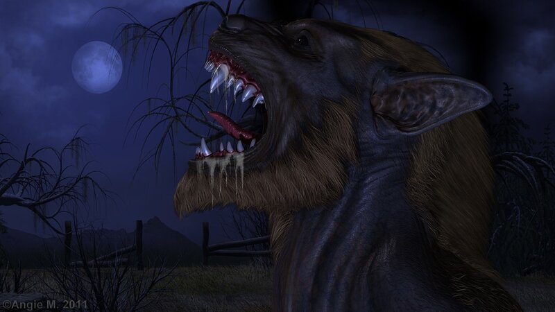 Werewolf Howling at Moon — Blue