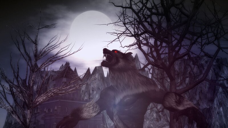 Werewolf Howling at Moon — Purple, Dark, Dramatic