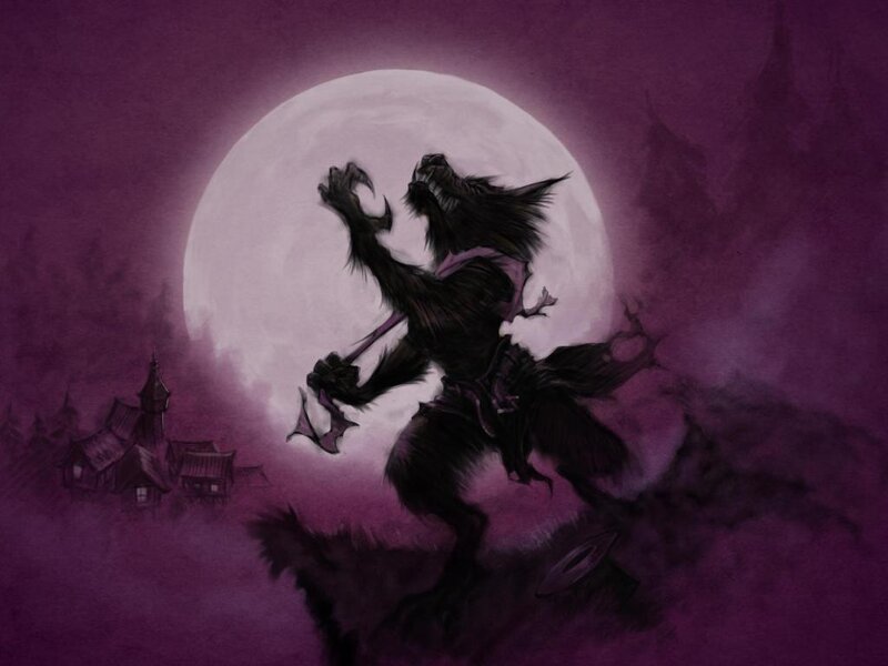 Werewolf Howling at Moon — Purple
