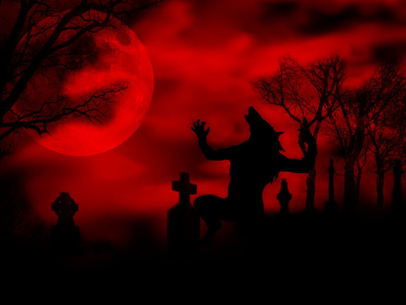 werewolf howling at red moon