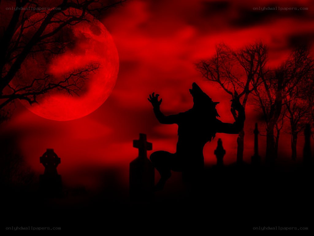 werewolf howling at red moon