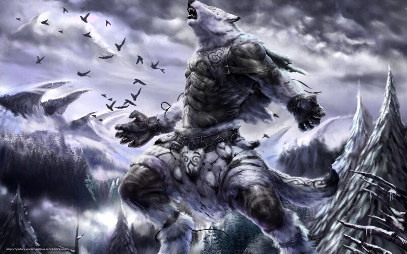 werewolf howling in winter