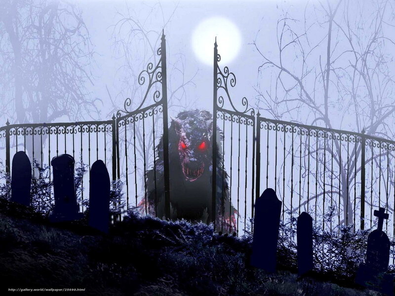 Werewolf in a graveyard