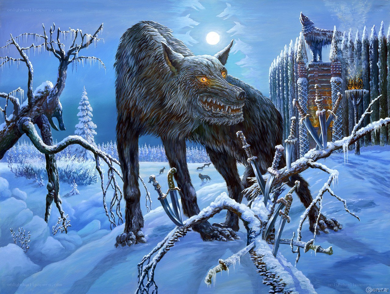 Werewolf in a snowy landscape