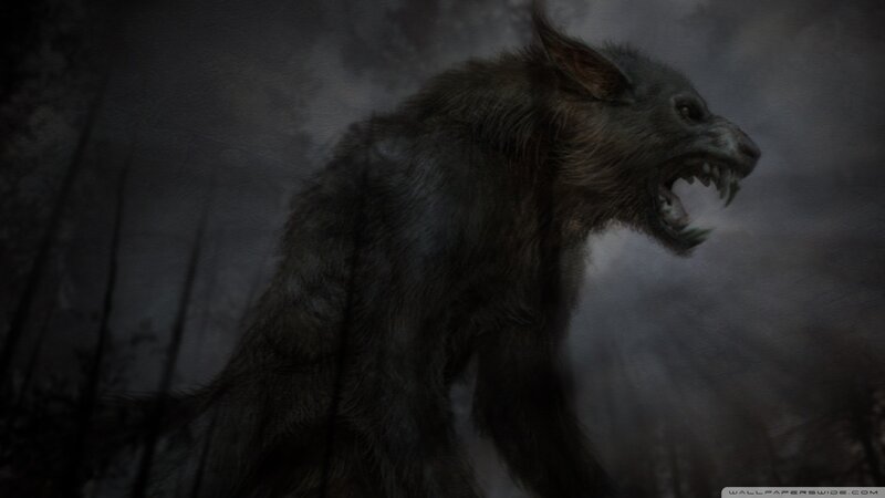 Werewolf in Forest — Gray, Dramatic, Night, Digital Art