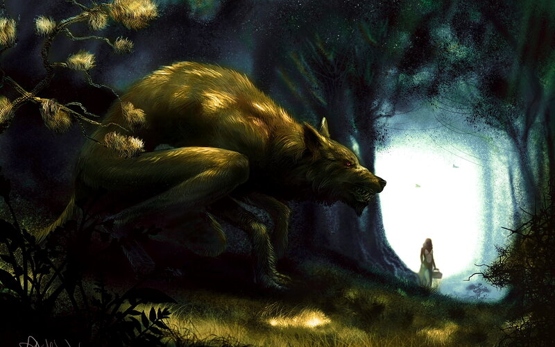 Werewolf in Forest — Green, Dramatic
