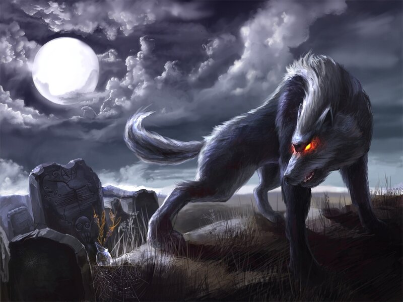 Werewolf in Graveyard — Gray, Dark