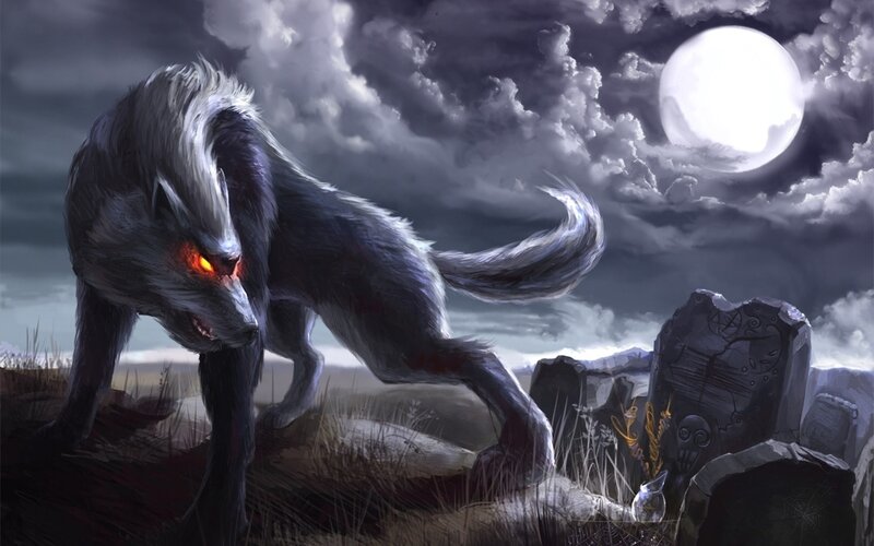 Werewolf in Graveyard — Gray, Dramatic