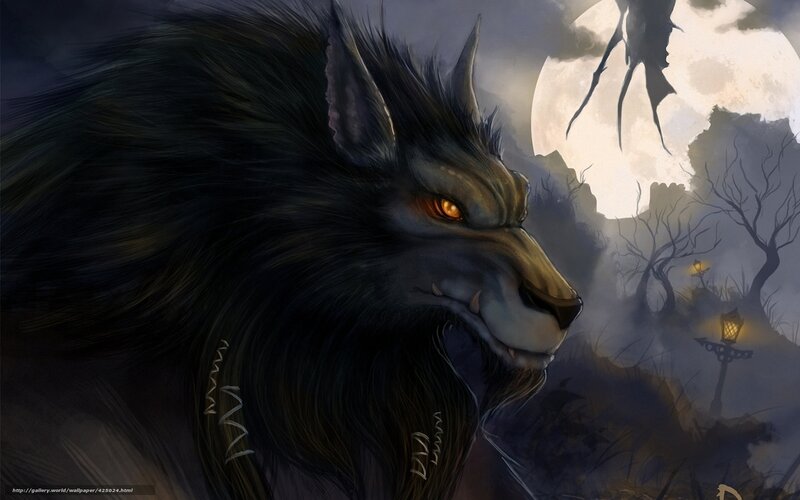 Werewolf in Moonlight — Black, Dramatic, Night, Digital Art