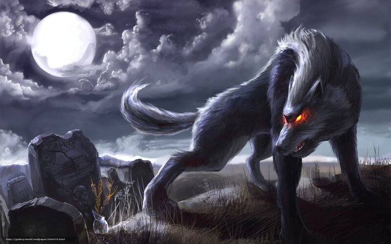 werewolf in moonlit graveyard